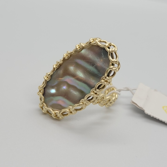 Kendra Scott Nude Abalone Macrame Ring Gold Size 7 - Picture 10 of 11